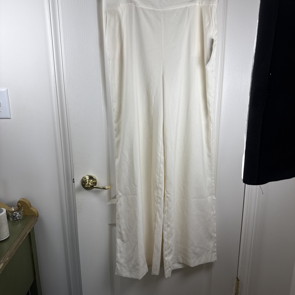 ModCloth Here Comes the Stride Cream Wide Leg Trousers Sz 16 NWT Plus Size